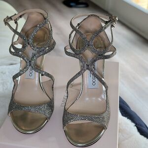 Jimmy Choo Glittering Gold Strappy High Heels
